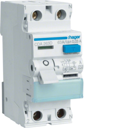 RCCB 2P 63A 30mA 6kA A Class CDA263D Hager 