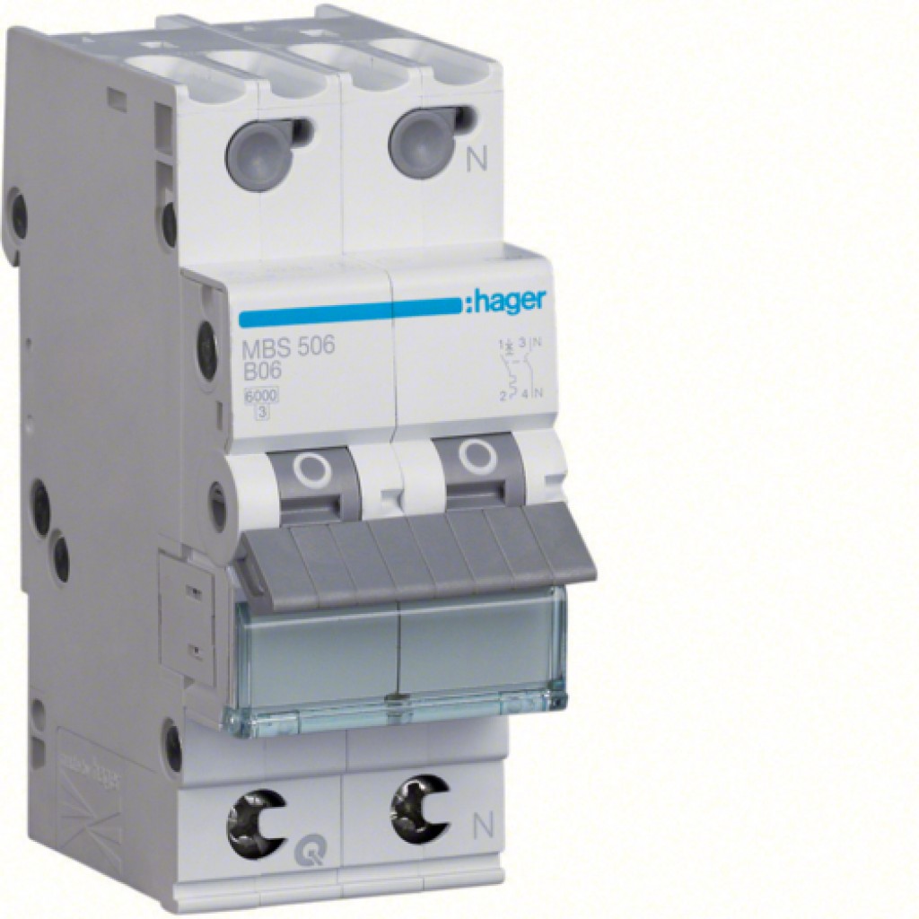 Hager MBS506 LS-Schalter 1P+N 6kA B-6A 2M QC 