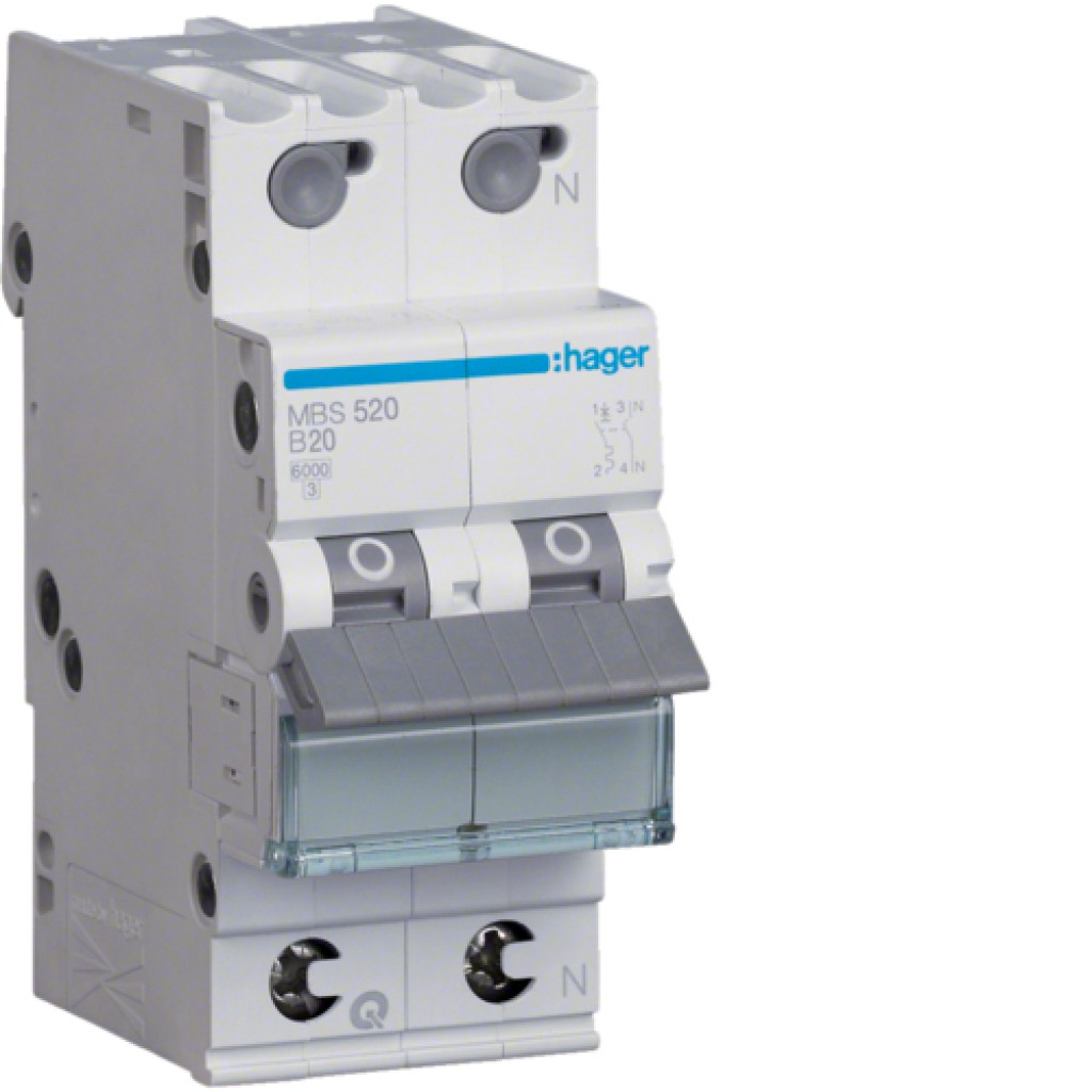 Hager MBS520 LS-Schalter 1P+N 6kA B-20A 2M QC 