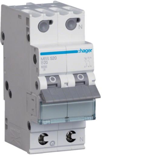 MCB 1P+N 6kA B-20A 2M QC MBS520 Hager
