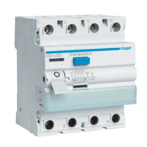 Hager CDA425D FI-Schutzschalter 4-polig 6kA 25A 30mA Typ A 