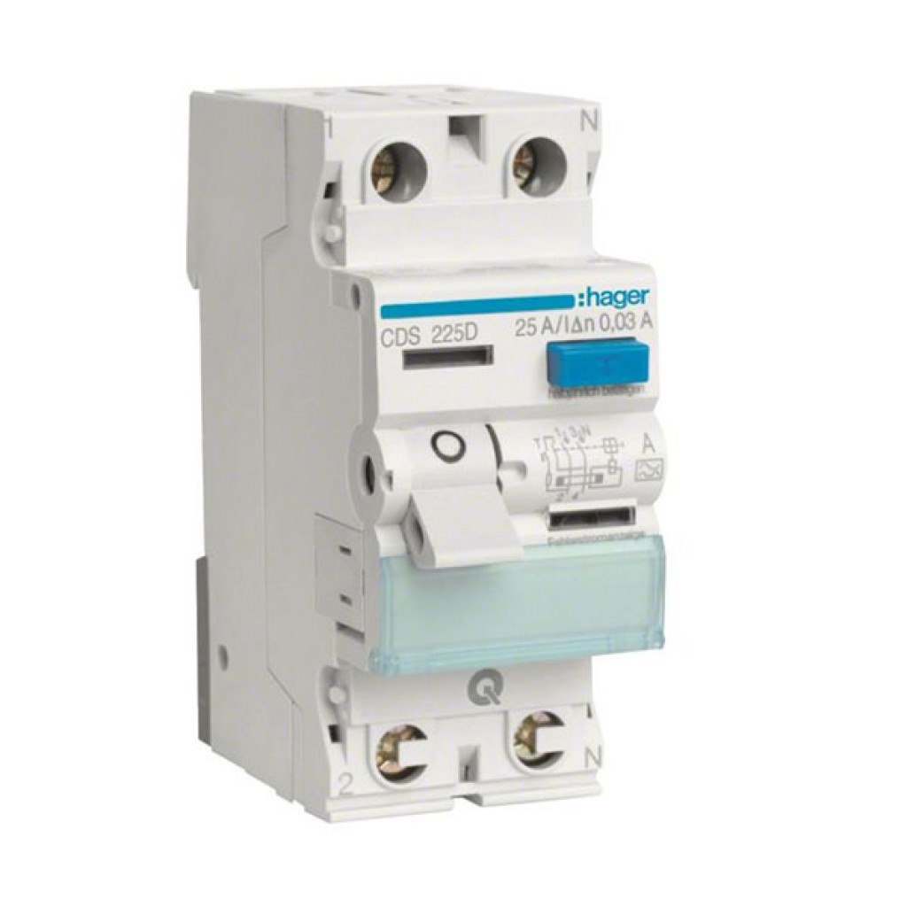 RCCB 1P+N 25A 30mA 6kA QC A Class CDS225D Hager