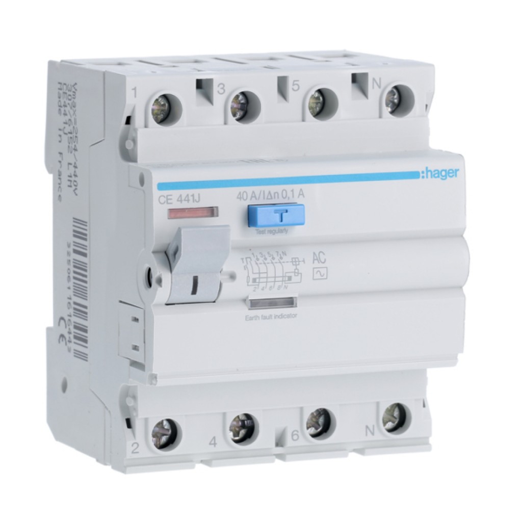 Hager CE441J FI-Schutzschalter 4-polig 6kA 40A 100mA Typ AC