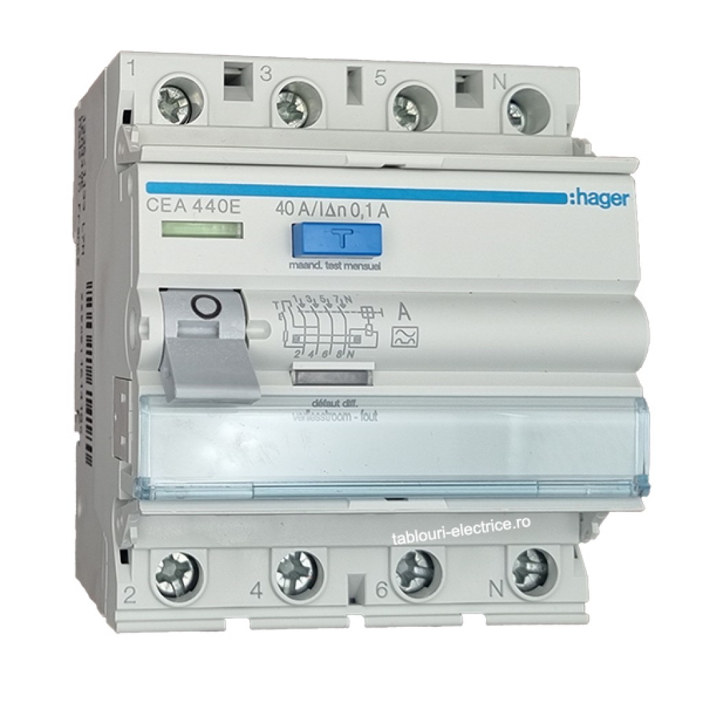 Hager CEA440E FI-Schutzschalter 4P polig 6kA 40A 100mA Typ A 