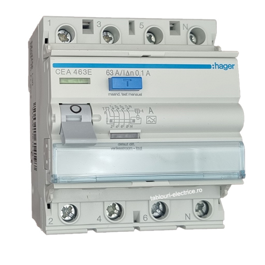Hager CEA463E FI-Schutzschalter 4P polig 6kA 63A 100mA Typ A 