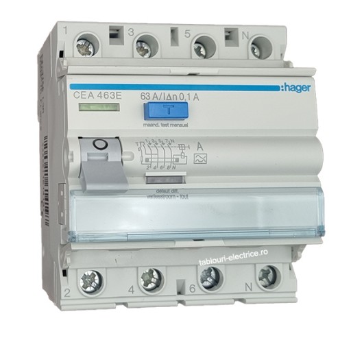 Hager CEA463E FI-Schutzschalter 4P polig 6kA 63A 100mA Typ A 