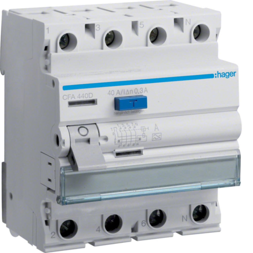 Hager CFA440D FI-Schutzschalter 4-polig 6kA 40A 300mA Typ A