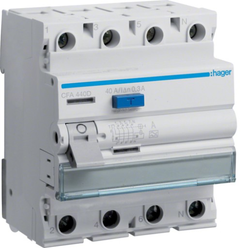 RCCB 4P 40A 300mA 6kA A Class CFA440D Hager
