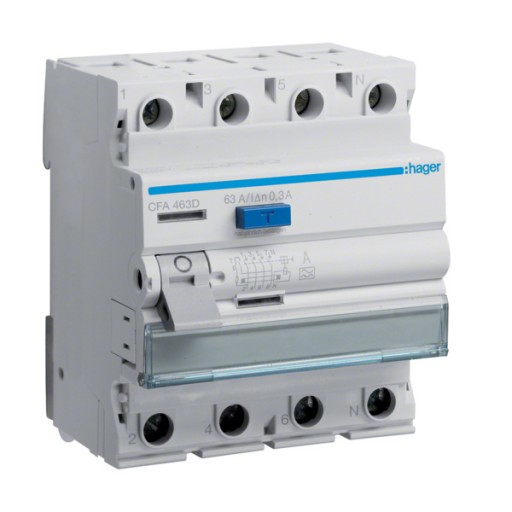 Hager CFA463D FI-Schutzschalter 4P polig 6kA 63A 300mA Typ A 