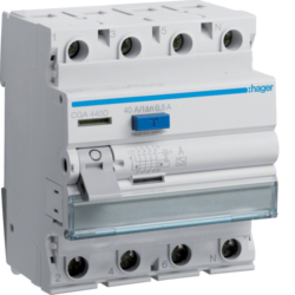 Hager CGA440D FI-Schutzschalter 4P polig 6kA 40A 500mA Typ A 