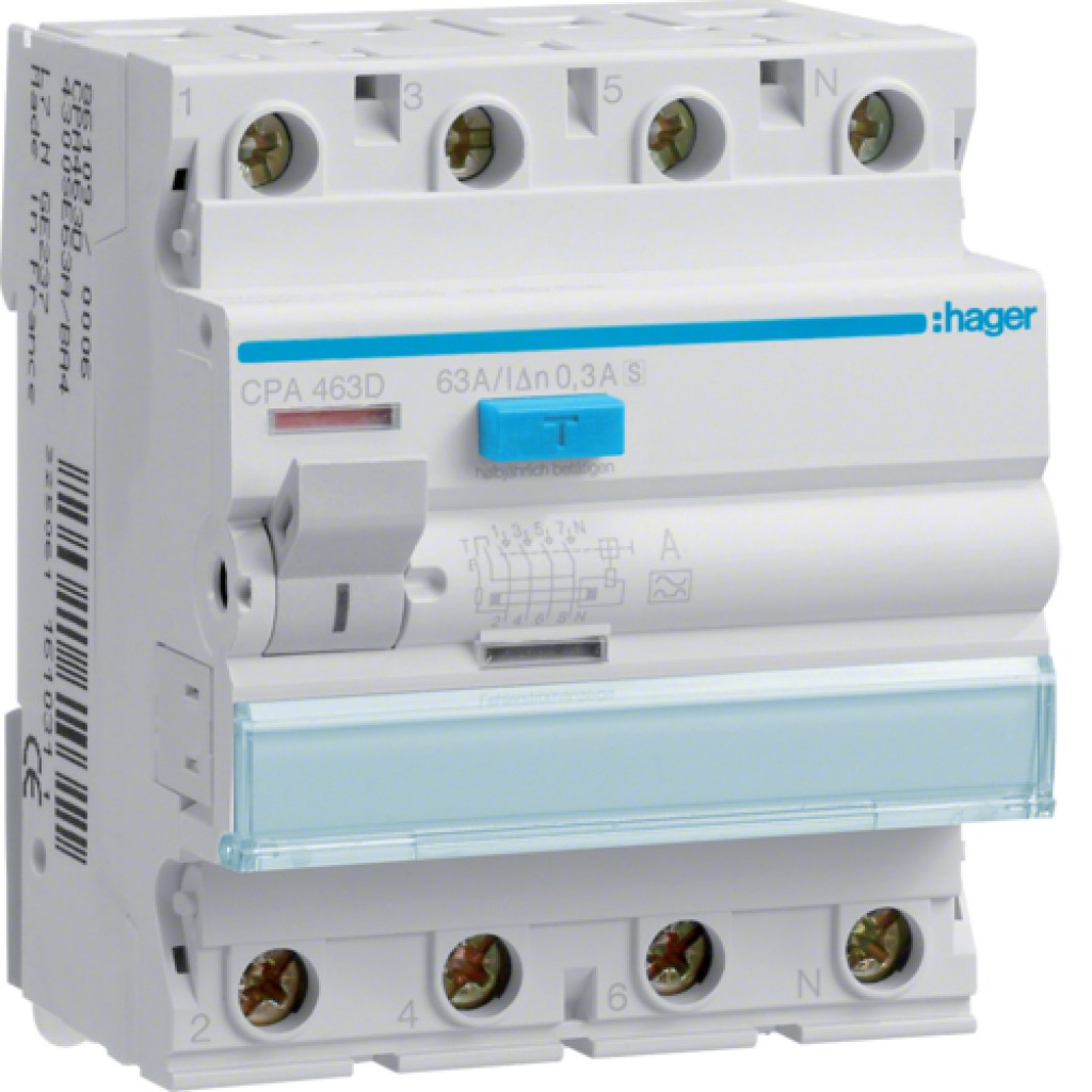 Hager CPA463E FI-Schutzschalter 4-polig 6kA 40A 300mA Typ A Sel