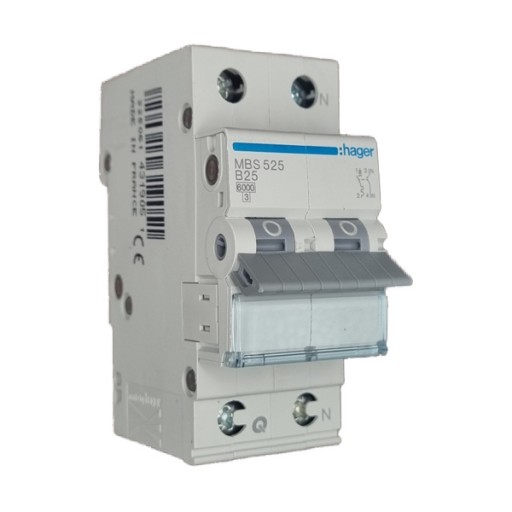 MCB 1P+N 6kA B-25A 2M QC MBS525 Hager