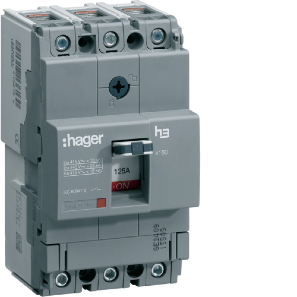 Moulded Case Circuit Breaker X125 TM FIX 3P 100A 18kA HDA125L Hager