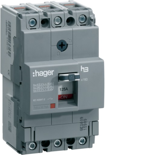 Moulded Case Circuit Breaker X125 TM FIX 3P 100A 18kA HDA125L Hager