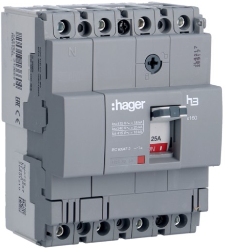 Moulded Case Circuit Breaker X125 TM FIX 4P 100A 18kA HDA126L Hager