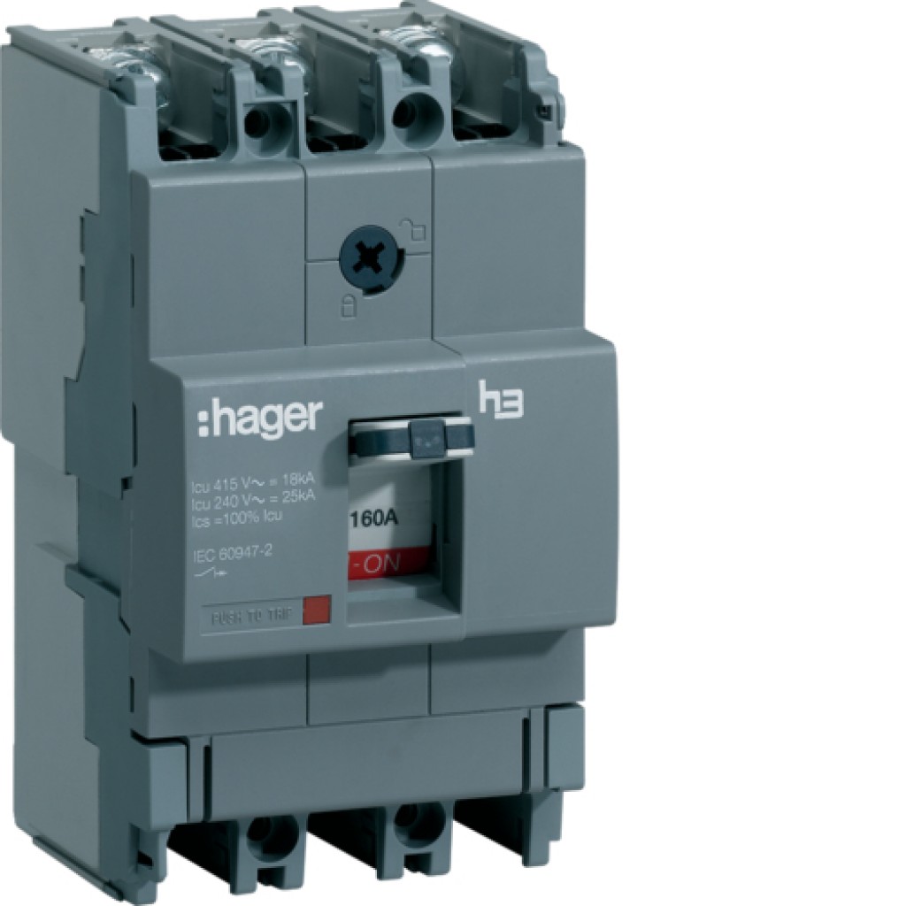 Moulded Case Circuit Breaker X160 TM FIX 3P 100A 18kA HDA160L Hager