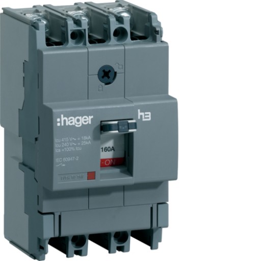 Moulded Case Circuit Breaker X160 TM FIX 3P 100A 18kA HDA160L Hager