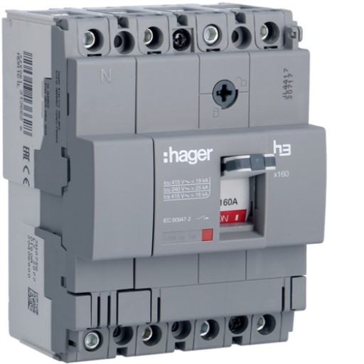 Moulded Case Circuit Breaker X160 TM FIX 4P 100A 18kA HDA161L Hager