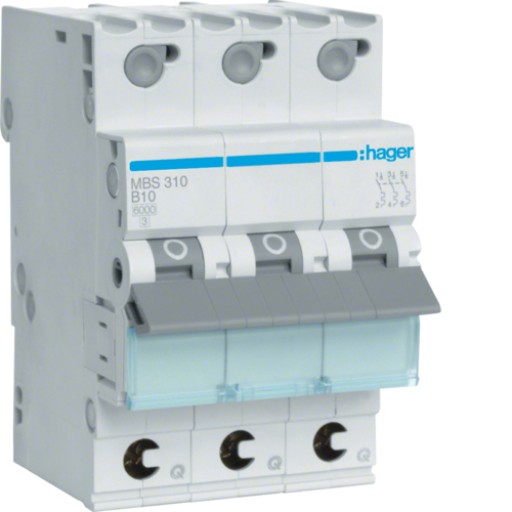  MCB 3P 6kA B-10A 3M MBS310 Hager quick connect