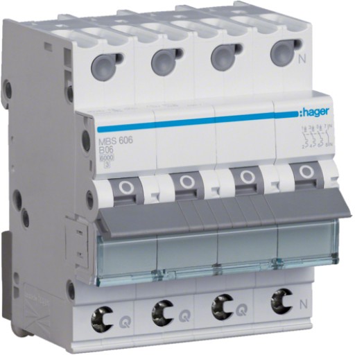 Hager MBS606 LS-Schalter 3P+N 6kA B-6A 4M QC