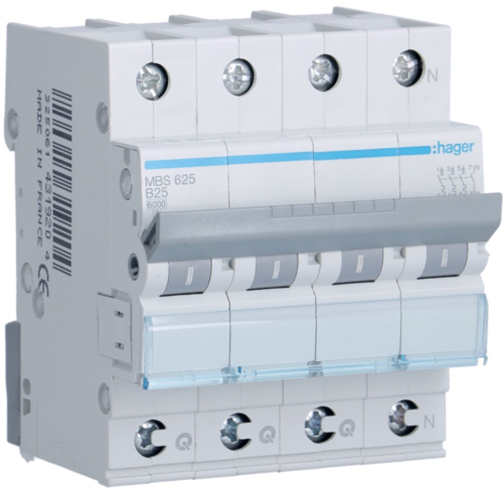 Hager MBS625 LS-Schalter 3P+N 6kA B-25A 4M QC