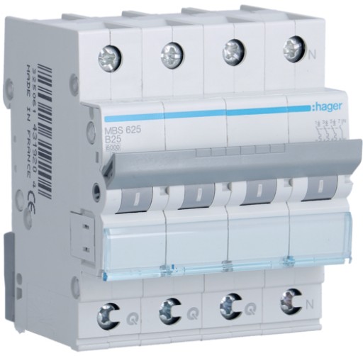 Hager MBS625 LS-Schalter 3P+N 6kA B-25A 4M QC