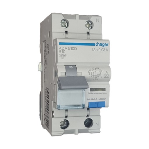 RCBO 1P+N 10kA B-10A 30mA A Class ADA510D Hager