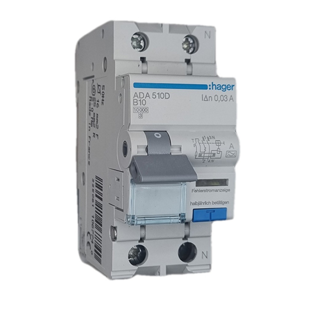 RCBO 1P+N 10kA B-16A 30mA A Class ADA516D Hager