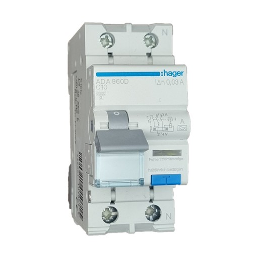 RCBO 1P+N 6kA C-10A 30mA A Class ADA960D Hager