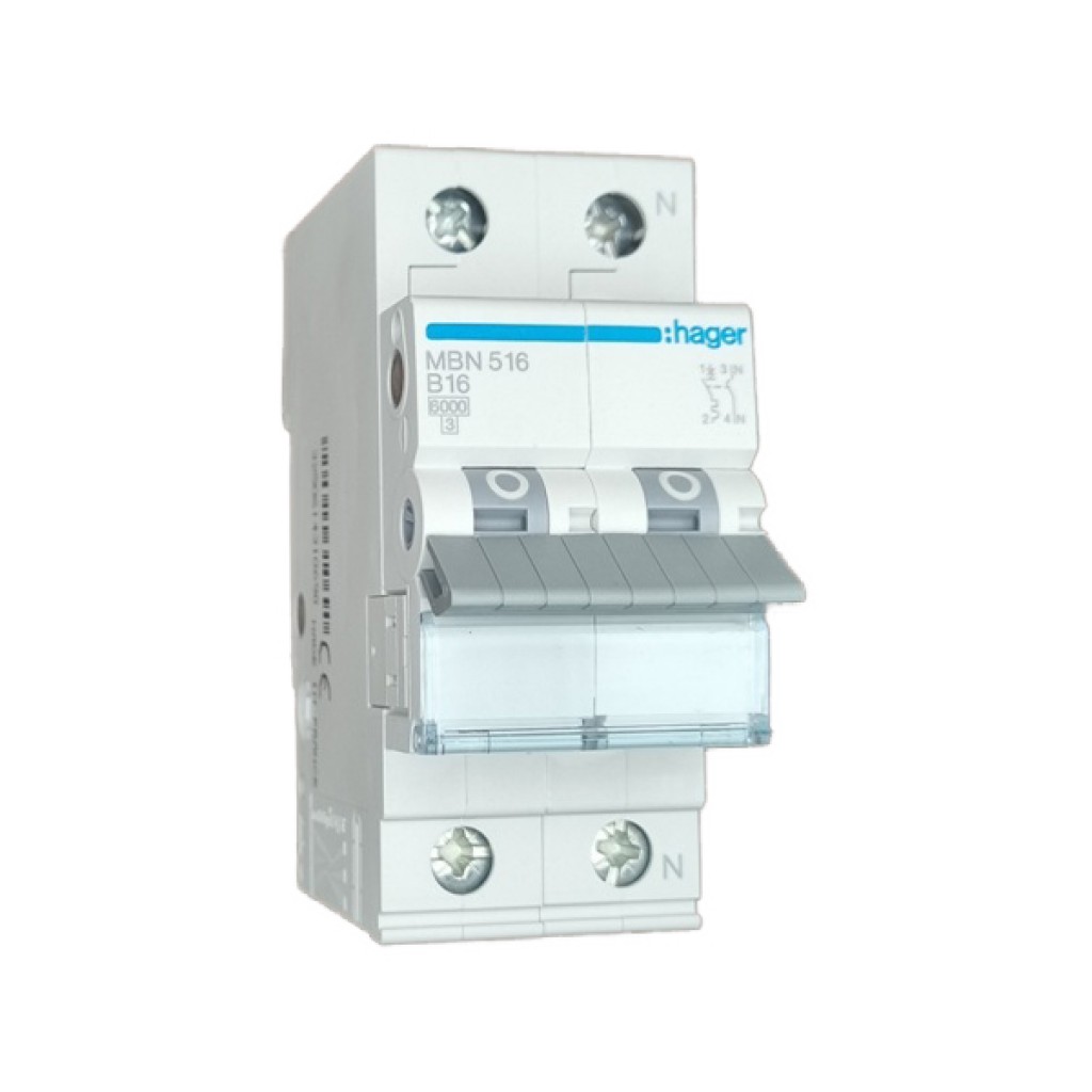 Hager MBN516 LS-Schalter 1P+N 6kA B-16A 2M