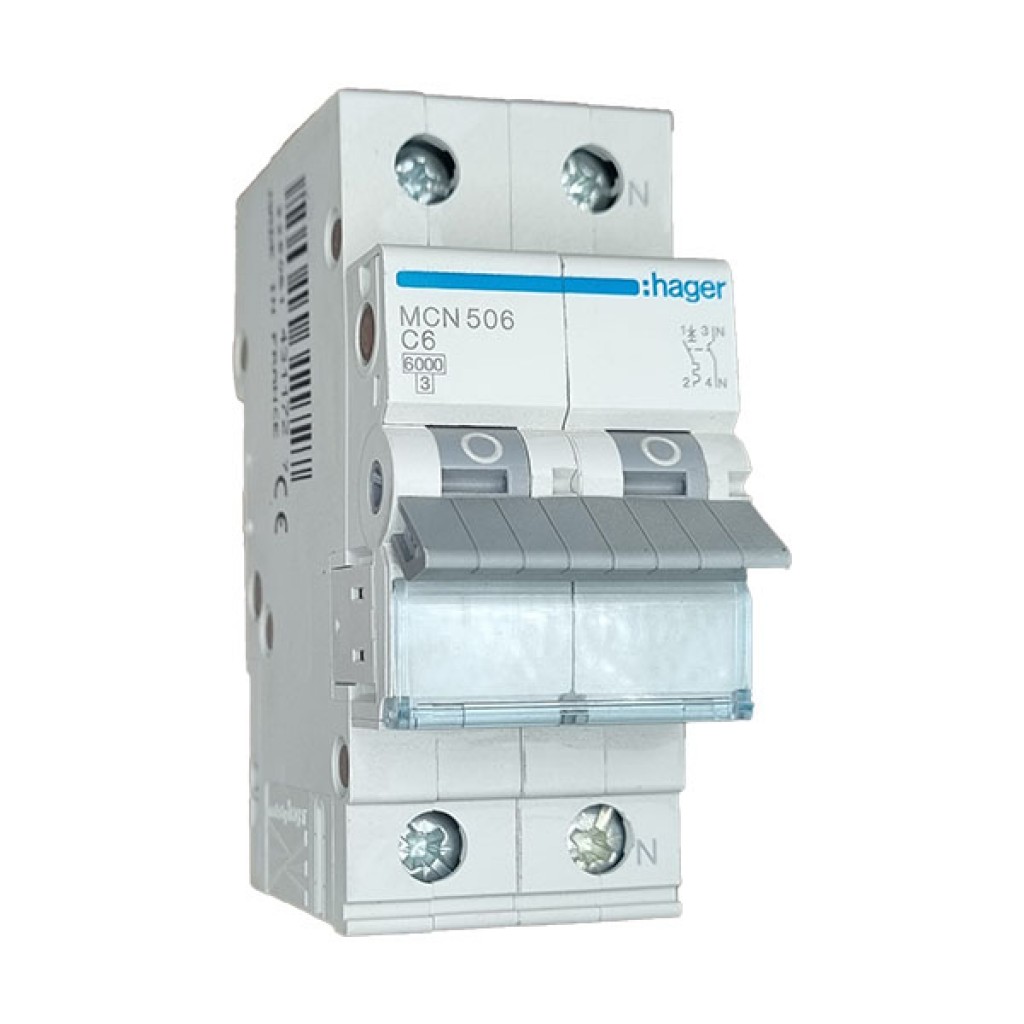 Hager MCN506 LS-Schalter 1P+N 6kA C-6A 2M