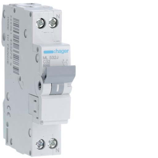 MCB 1P+N 6kA C-32A 1M ML532J Hager