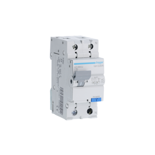 RCBO 1P+N 4.5kA C-10A 30mA AC Class AD860J Hager