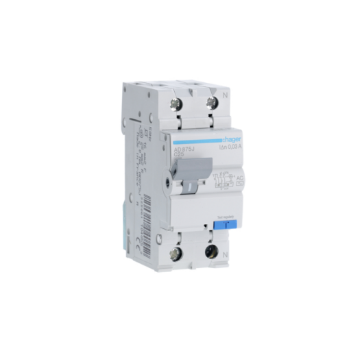 RCBO 1P+N 4.5kA C-25A 30mA AC Class AD875J Hager