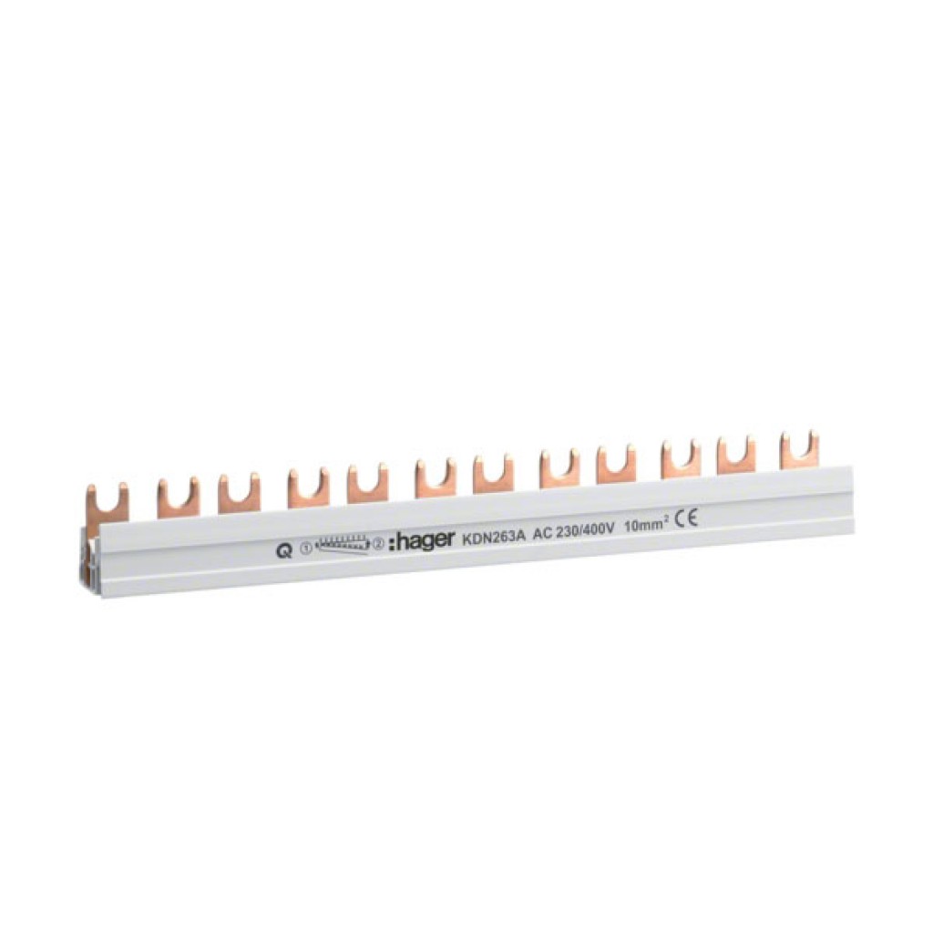 Hager KDN263A Phasenschiene 2 polig mit Gabelanschluss 10mm² 63A 12 Module