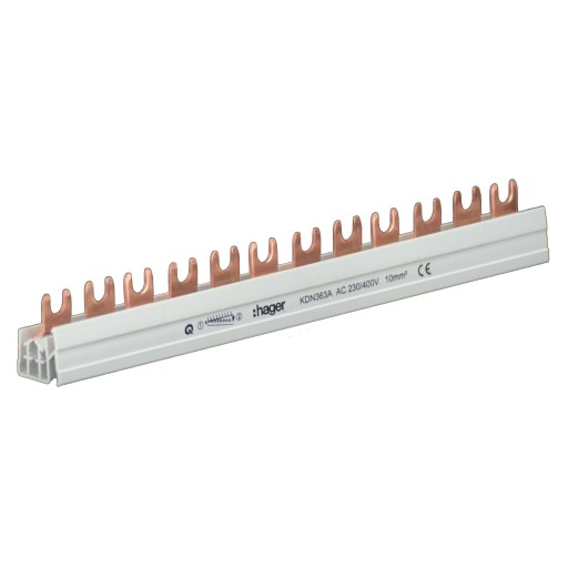 Hager KDN363A Phasenschiene 3 polig mit Gabelanschluss 10mm² 63A 12 Module 